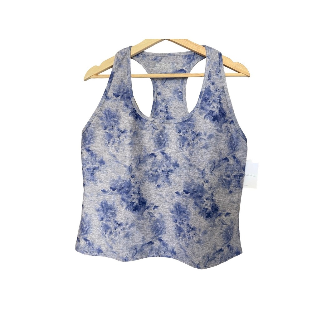 Beyond Yoga Blue Floral Tie Dye Racerback Tank Top Built-In Shelf Bra Plus 3X